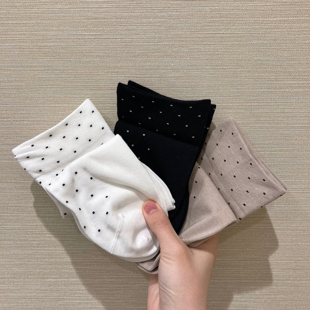 婦人　足なり直角　履き口やわらか　ドット柄　ショート丈靴下