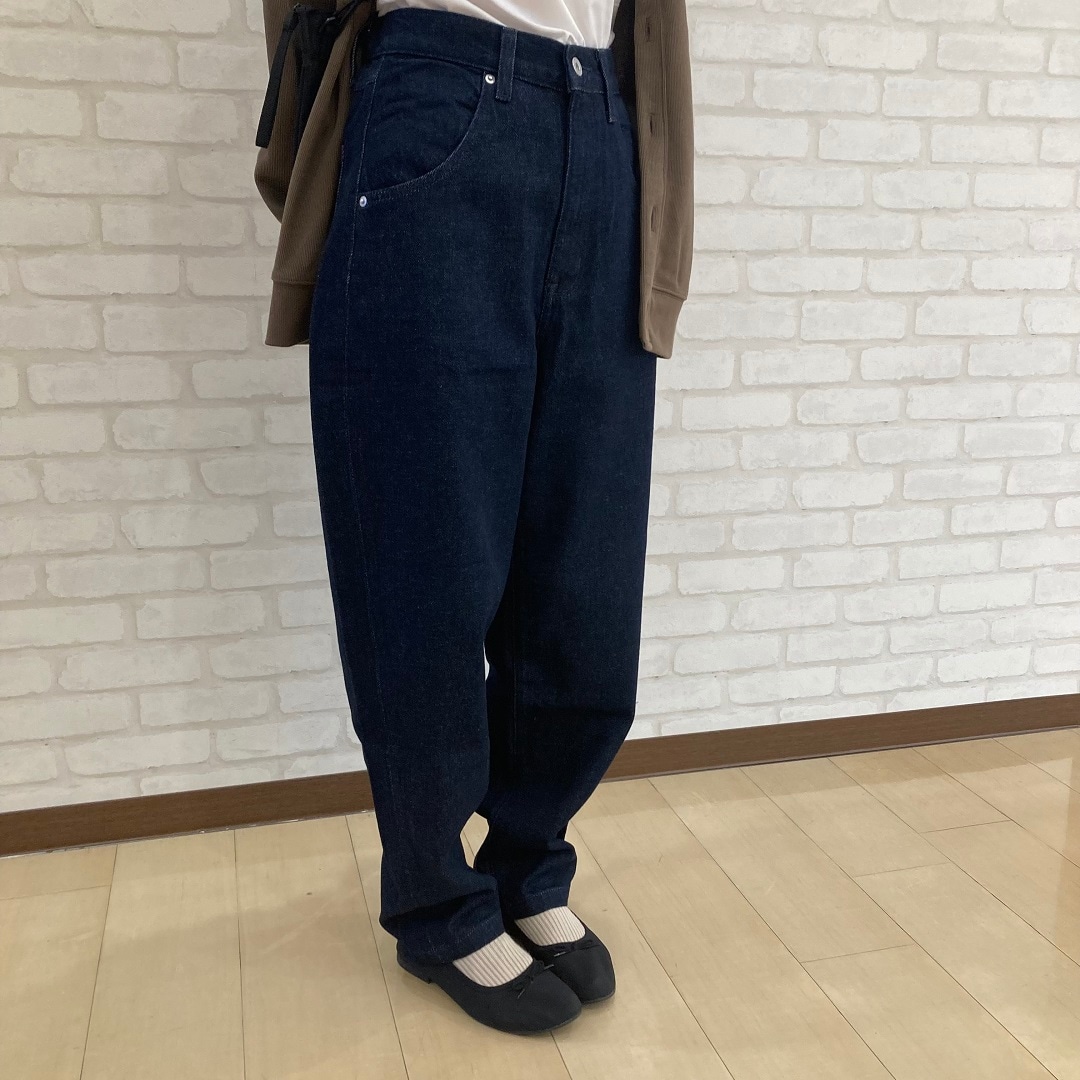 木の実から作ったカポック混　デニムバレルパンツ