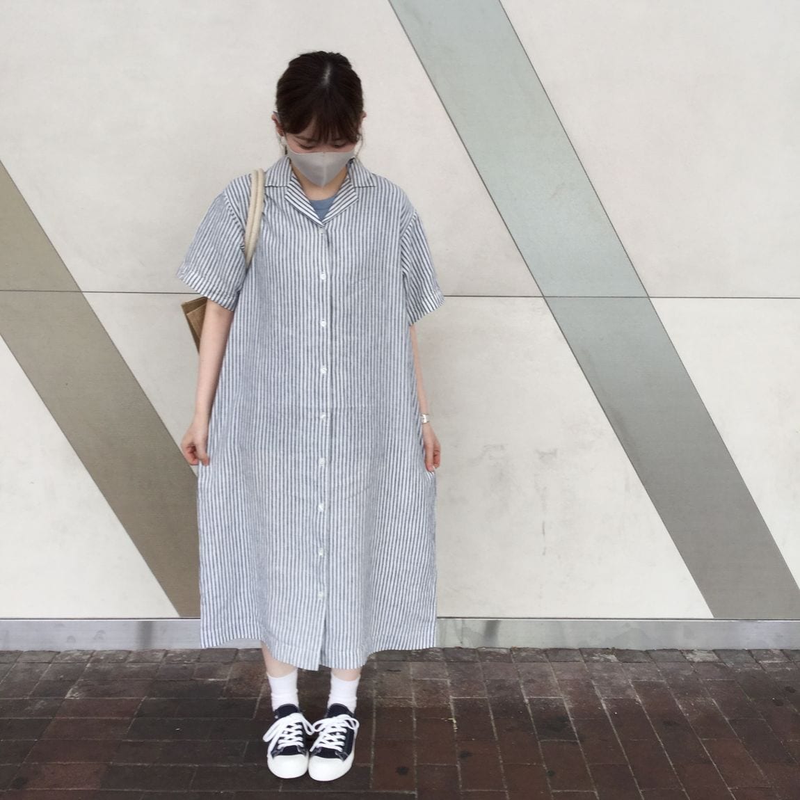 【さんすて岡山】涼やかな、日常着｜フレンチリネン洗いざらし五分袖開襟ワンピース