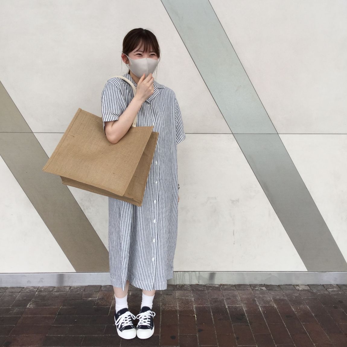 【さんすて岡山】涼やかな、日常着｜フレンチリネン洗いざらし五分袖開襟ワンピース