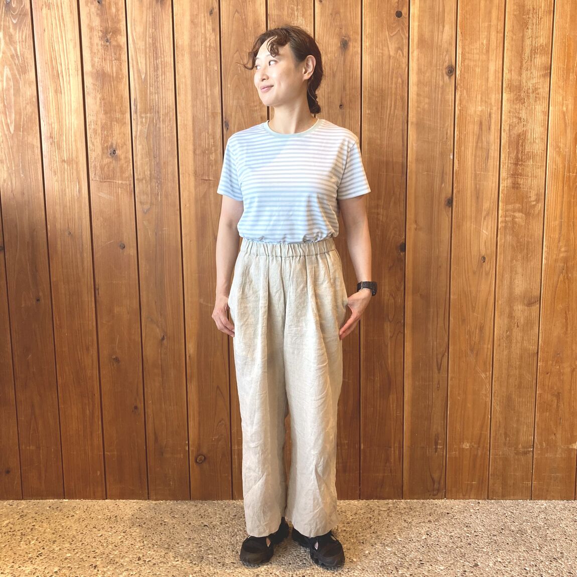 【燕】天竺Tシャツ着用例 ライトグリーンボーダー