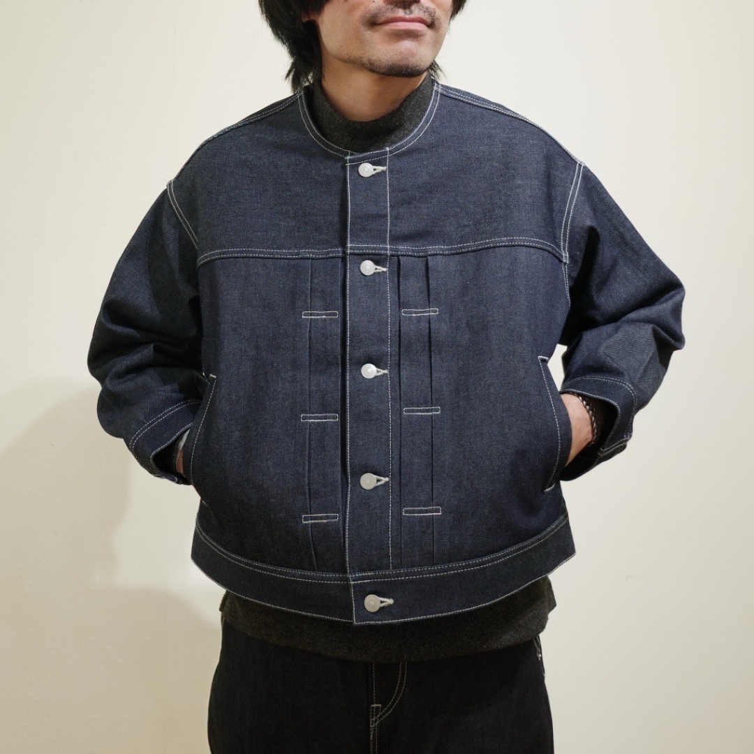 ノーカラーデニムジャケット