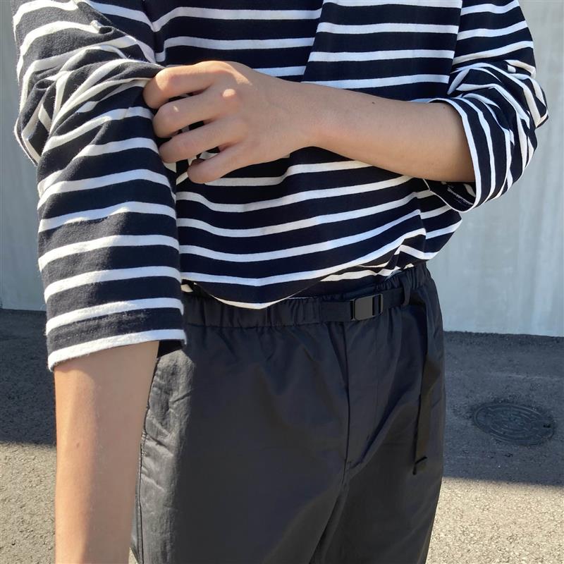 洗いざらし　太番手ボートネック　ボートネック九分袖Tシャツ