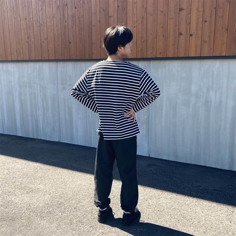 洗いざらし　太番手ボートネック　ボートネック九分袖Tシャツ