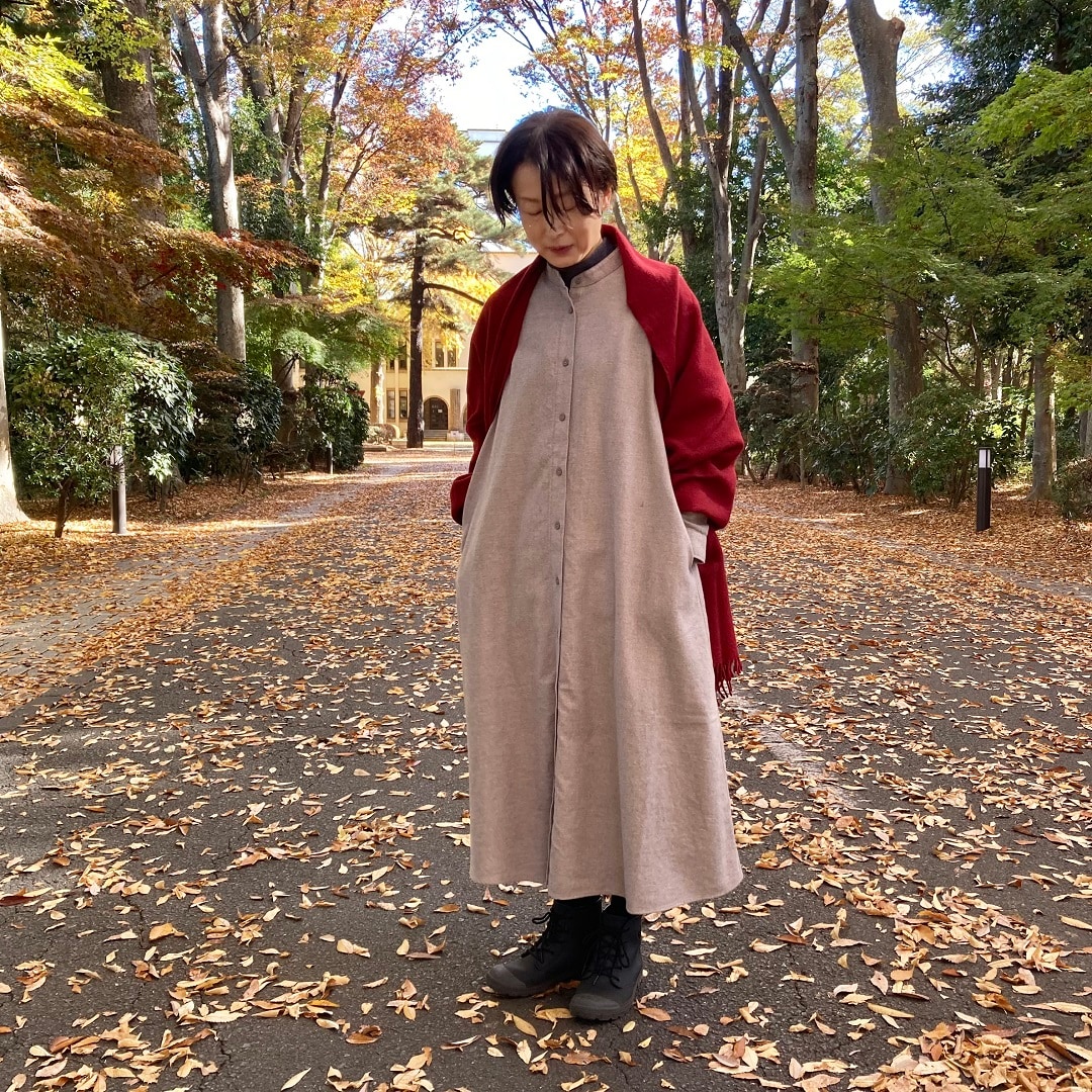 フランネルワンピースの着用写真