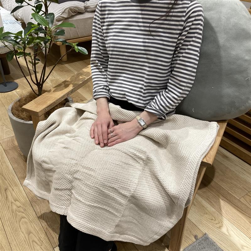 綿麻　ワッフル織　ブランケット
