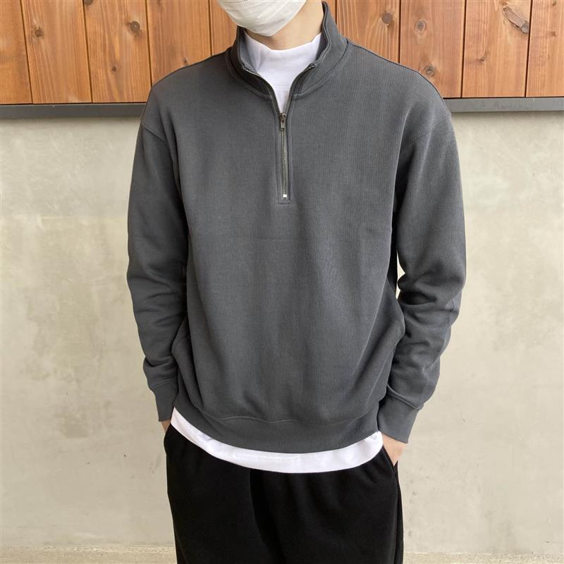 二重編みハーフジッププルオーバー