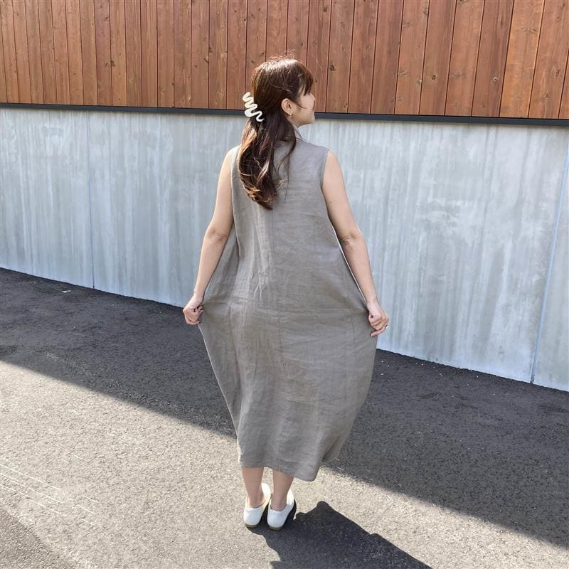 リネン洗いざらしスリーブレスワンピース