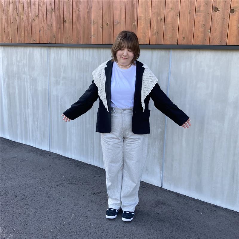 コットン透かし編みニット三角スカーフ