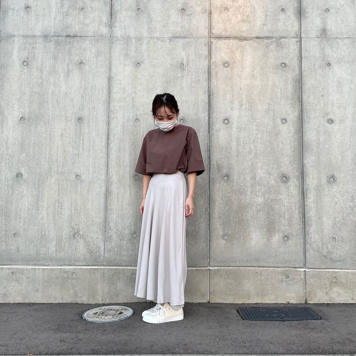 二重編みパンツコーディネート