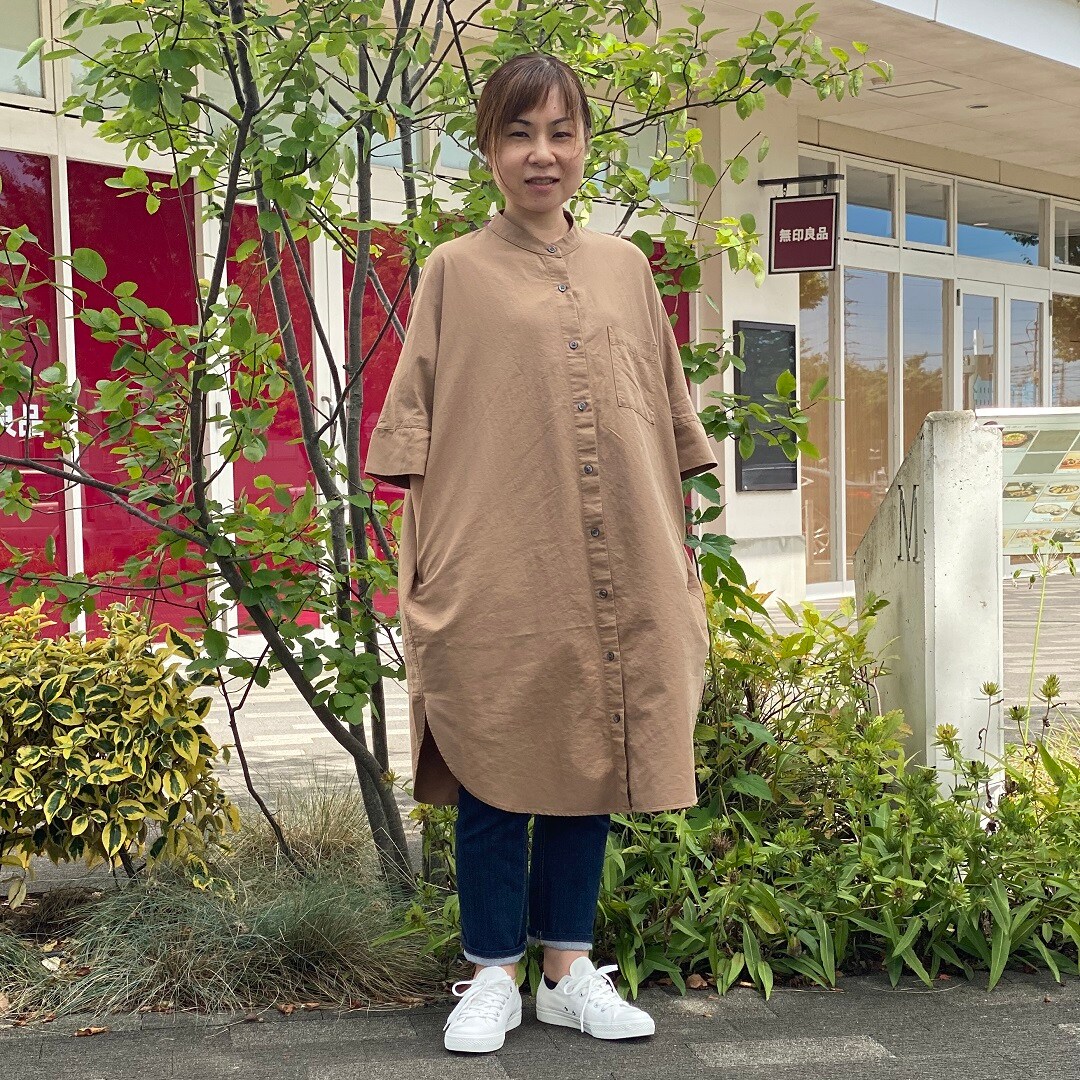 おやまゆうえんハーヴェストウォーク 新疆綿洗いざらしオックス七分袖ワンピース 無印良品