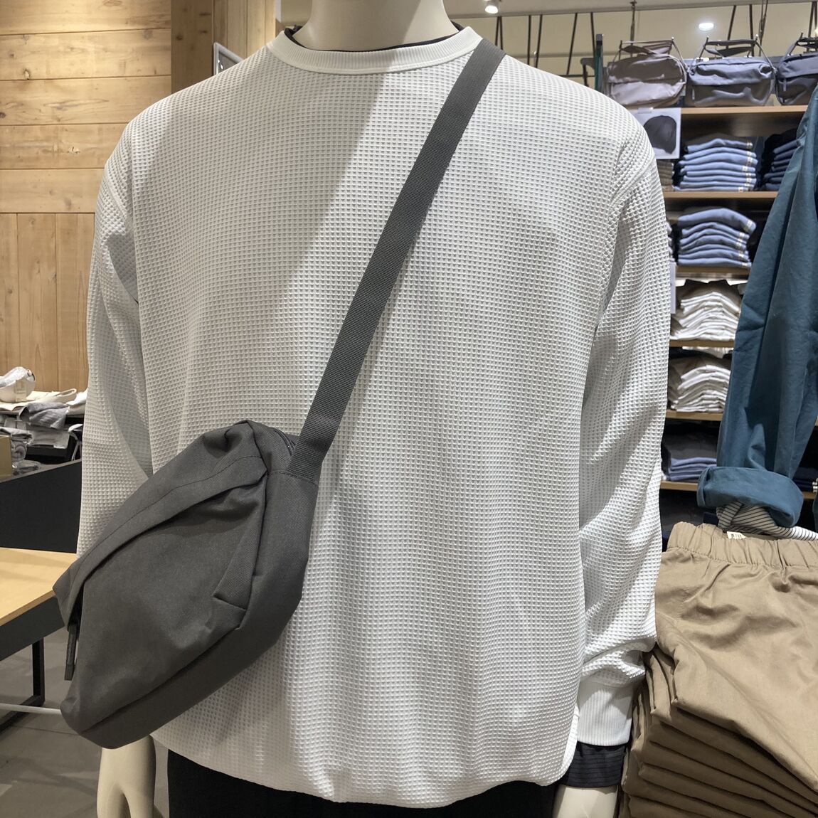 紳士ワッフルクルーネック長袖Tシャツ