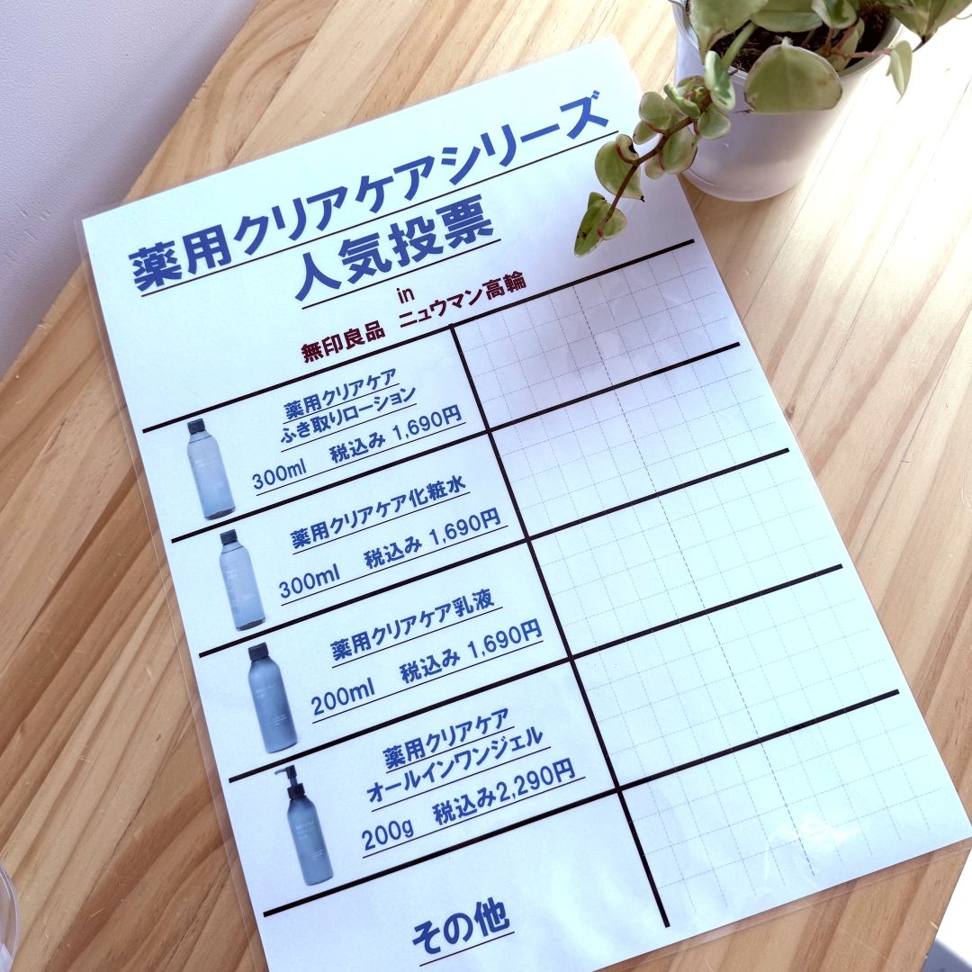 薬用クリアケアシリーズの人気投票シートの画像