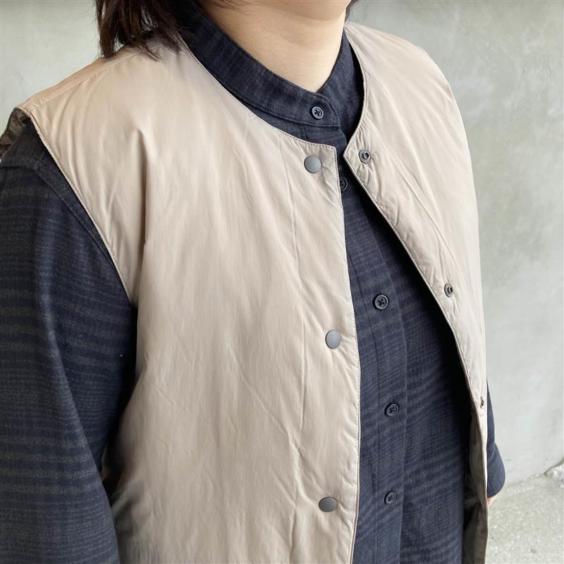 両面起毛フランネル　スタンドカラー長袖ワンピース