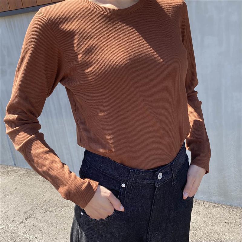 なめらかリブ編みクルーネック長袖Ｔシャツ