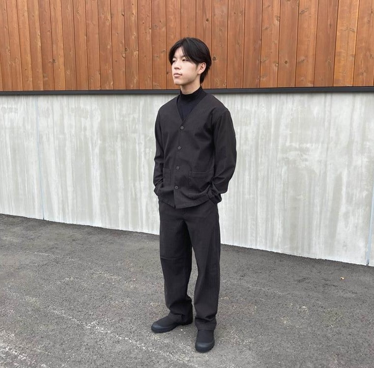 縦横ストレッチ起毛ヘリンボーン　カーディガン