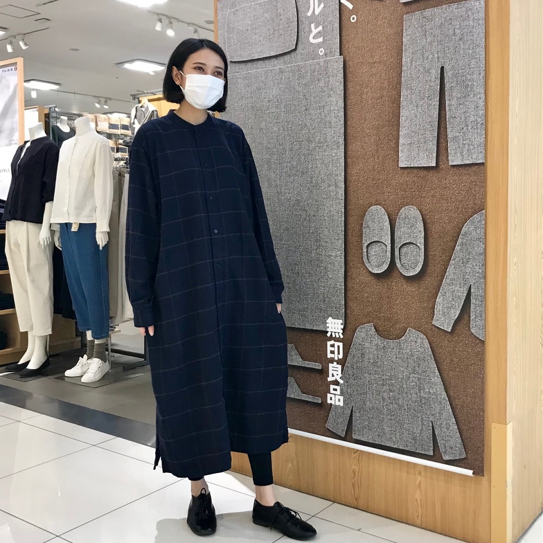 ロングシャツ チュニック シャツワンピース M チェック 18-11