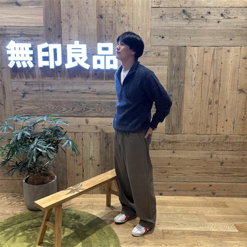 畦編みハーフジップ