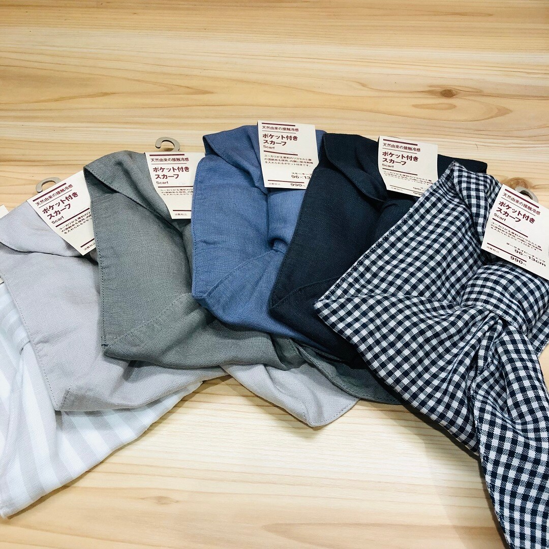 【完売】新品未使用　vakt.スカーフ　MUJI 無印良品 スカーフ バンダナ UVカット ヘンプコットン ポケット付き