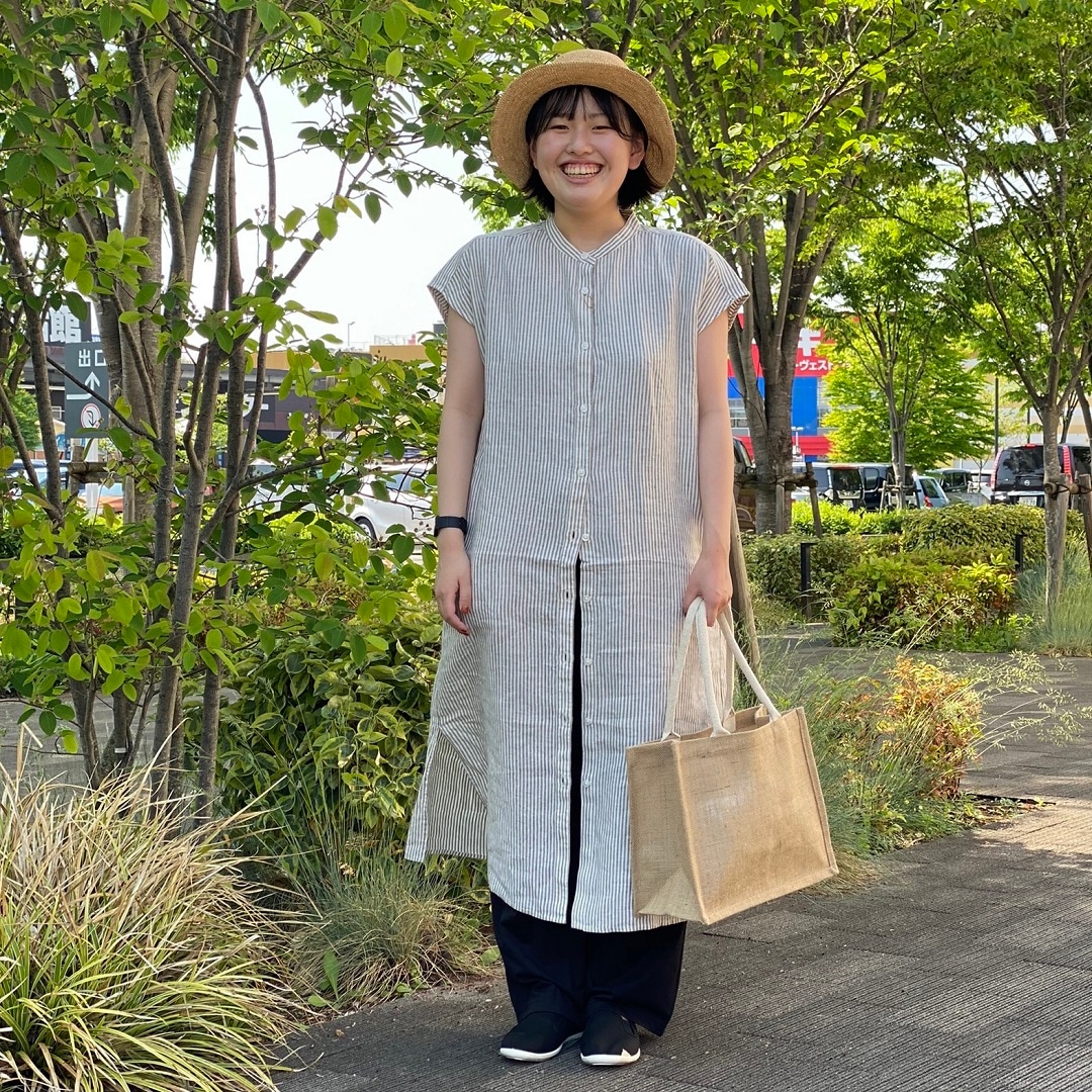 フォグリネンワーク リネンフレンチスリーブワンピース ストライプ おやまゆうえんハーヴェストウォーク】初夏におすすめリネンワンピース