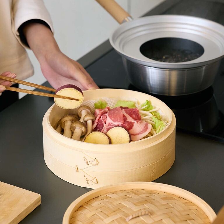 ふっくら甘い、蒸し調理を手軽に。竹材 蒸篭（せいろ）