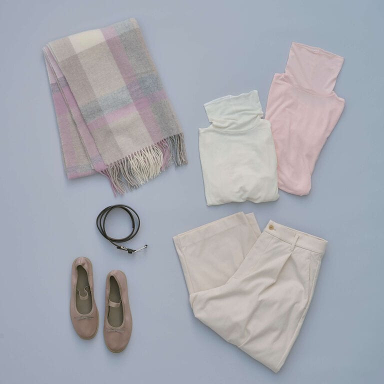 Day6 ストールを羽織りに、やわらかなトーンを引き寄せて ｜ 装いを、もっと自由に。冬の一週間コーディネート