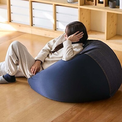 体にフィットするソファ 綿デニム ネイビー セット | 無印良品