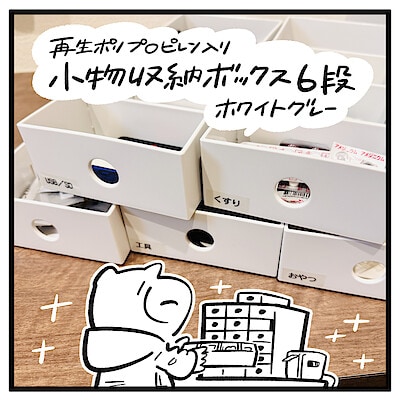 「なくす、さがす時間が減りました」 ｜ 再生ポリプロピレン入り小物収納ボックス６段・ホワイトグレー