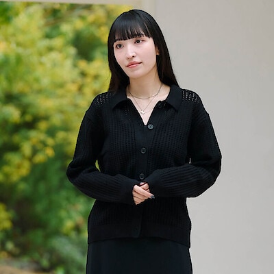 さらりと羽織れる、透かし編みのカーディガン ｜ スタッフのリアルな着こなし