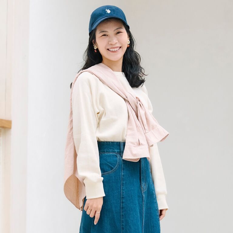 肌触りやわらかな、ワッフル編みのTシャツ ｜ スタッフのリアルな着こなし