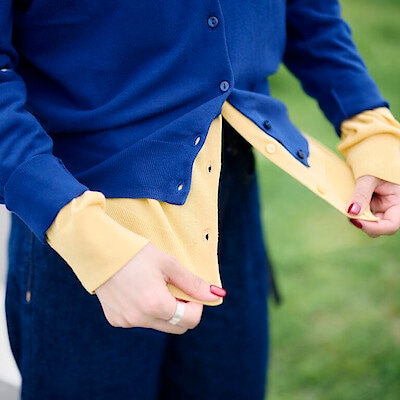 9色×6サイズ。組み合わせを考えるのもまた楽し｜婦人 UVカット強撚コットンクルーネックカーディガン