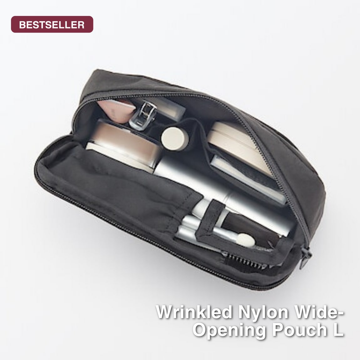 nylon wrinkled wide opening pouch