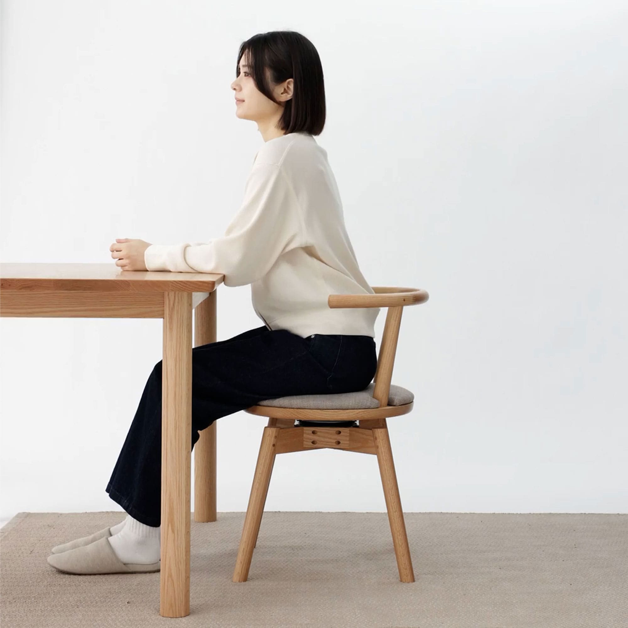 オーク材回転チェア グレージュ | 無印良品