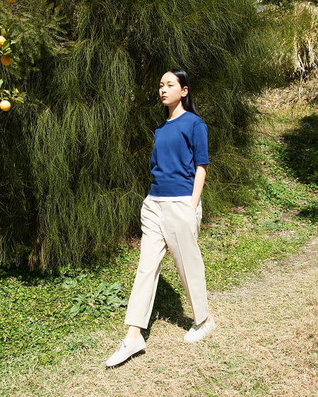 女透氣彈性泡泡紗錐形褲