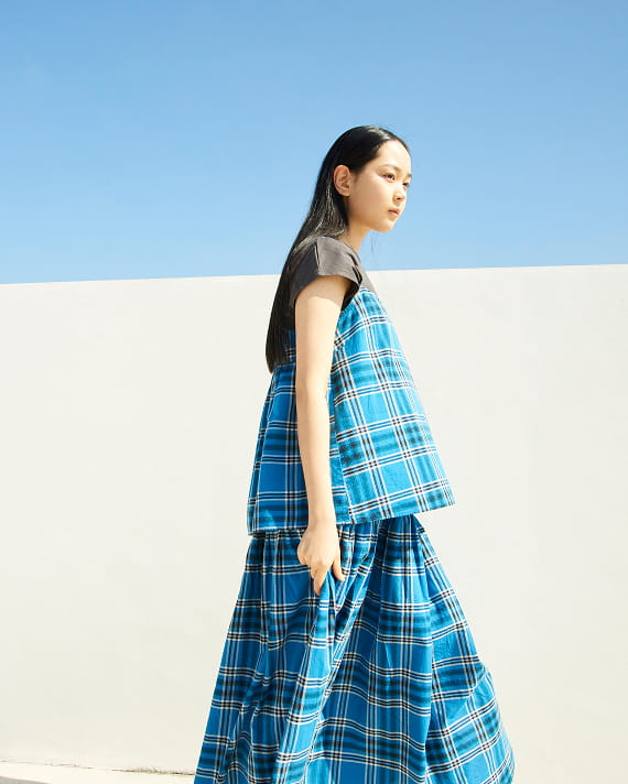 女馬杜拉斯格紋細肩帶套衫