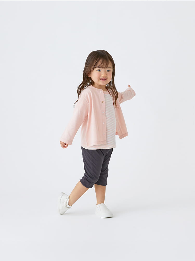 ベビー あたまするっとワッフル編みクルーネック半袖Ｔシャツ および ベビー あたまするっと太番手クルーネック半袖Ｔシャツ 着用画像