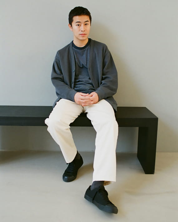 男二重織V領開襟衫